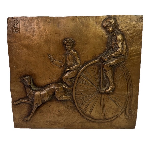 VTG Mid Century Bronze? Relief Wall Plaque Modern Sculpture Signed”DP